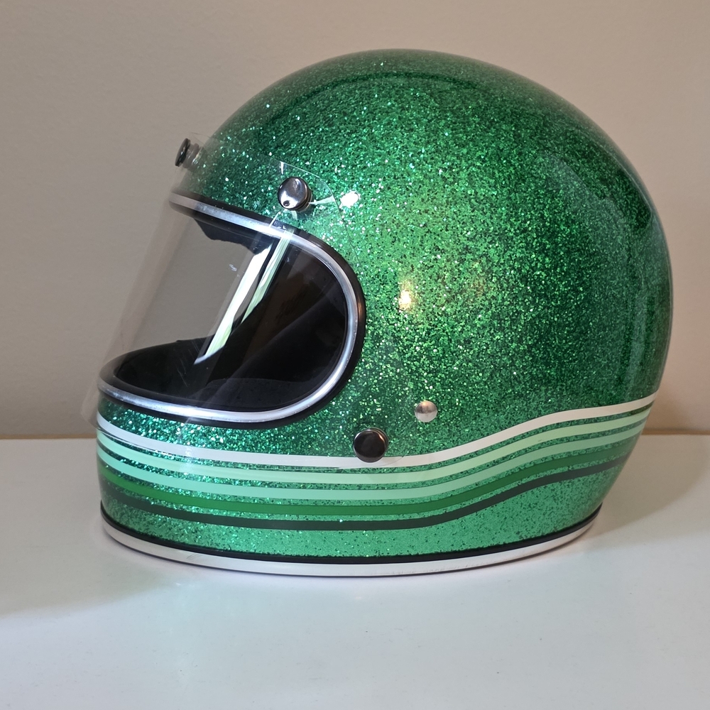 Biltwell Gringo DOT Green Glitter Motorcycle Helmet - LARGE